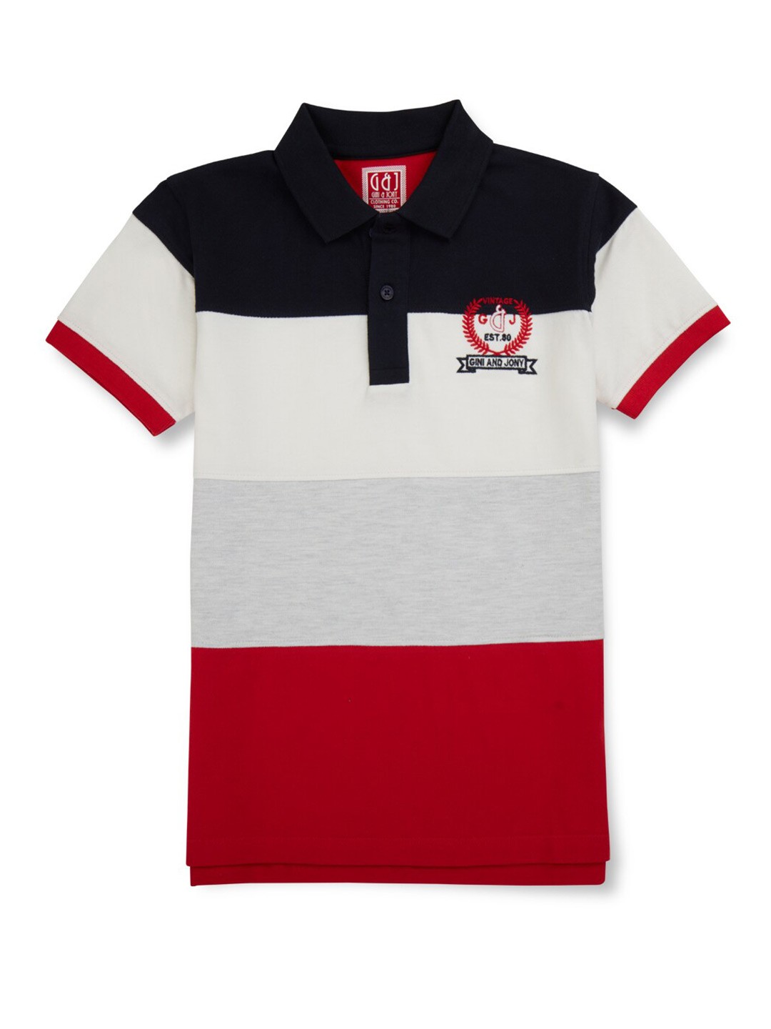 

Gini and Jony Boys Colourblocked Polo Collar Cotton T-shirt, Navy blue