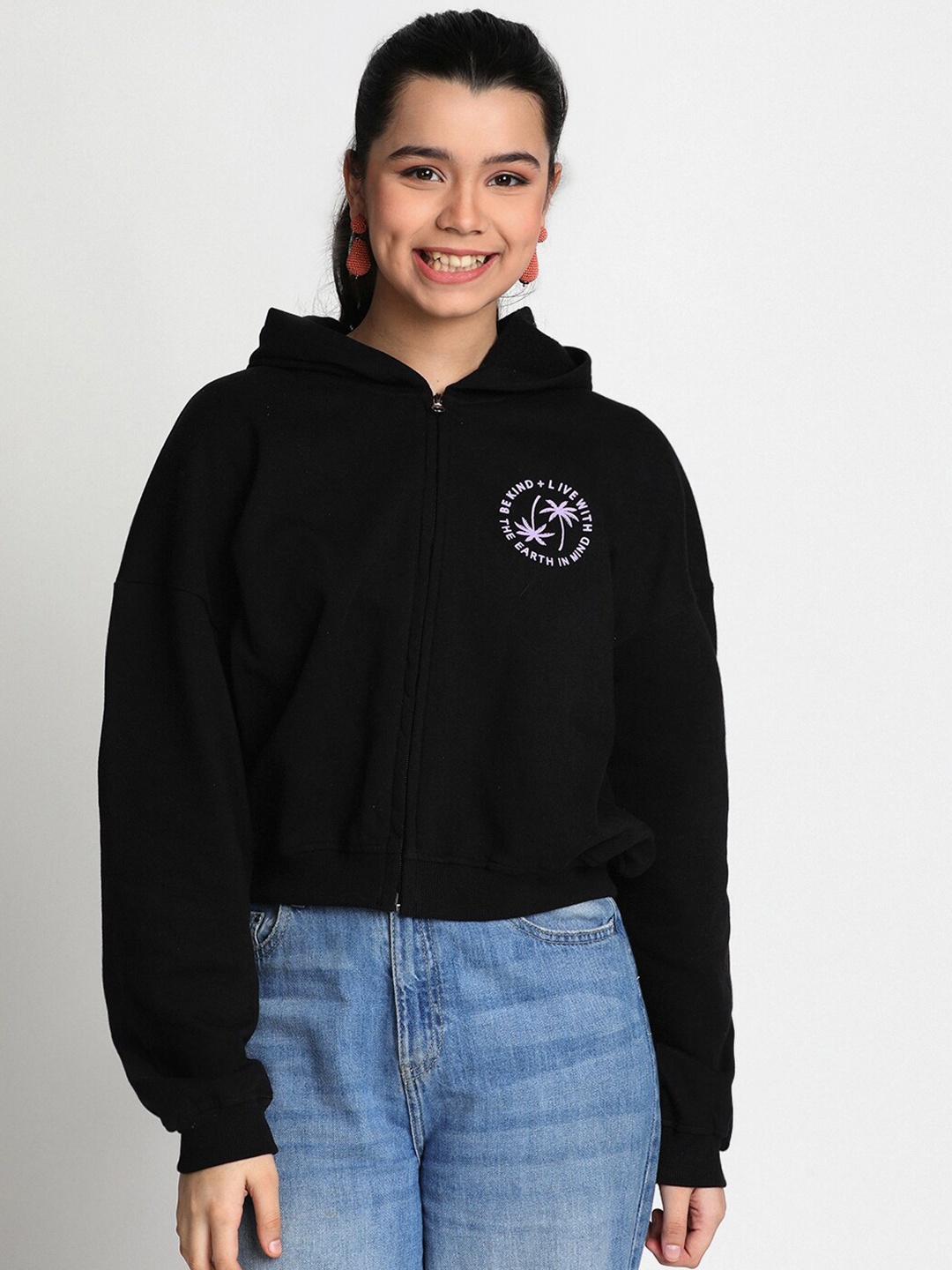 

Lil Tomatoes Girls Hooded Front-Open Sweatshirt, Black