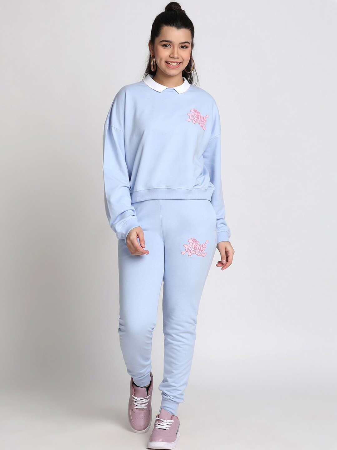 

Lil Tomatoes Girls Round Neck Cotton Tracksuit, Blue