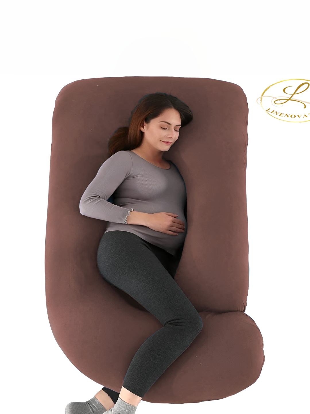 

LINENOVATION Brown Fibre Filled B Shaped Lightweight Maternity Pillow