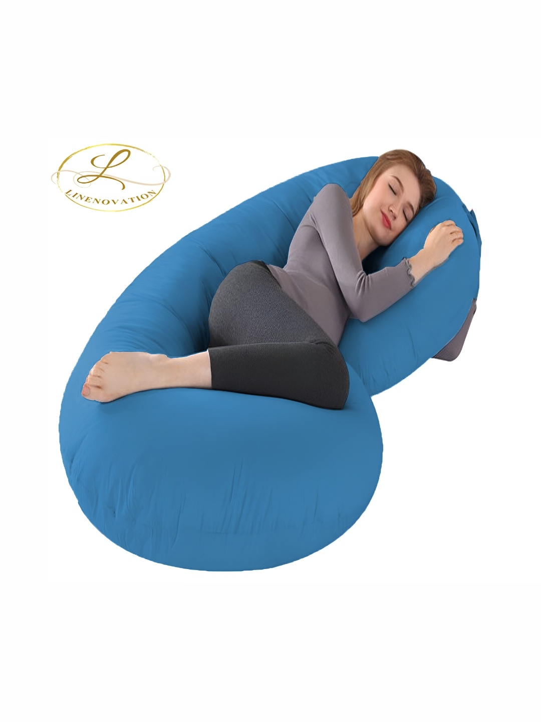 

LINENOVATION Blue Fibre Filled C Shaped Lightweight Maternity Pillow