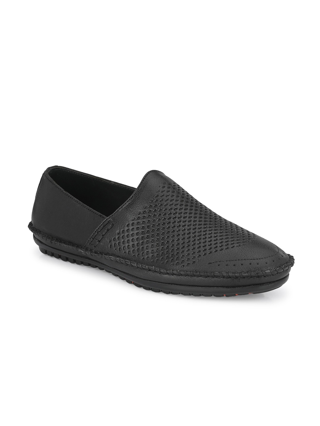 

Egoss Men Textured Leather Slip-On Loafers, Black