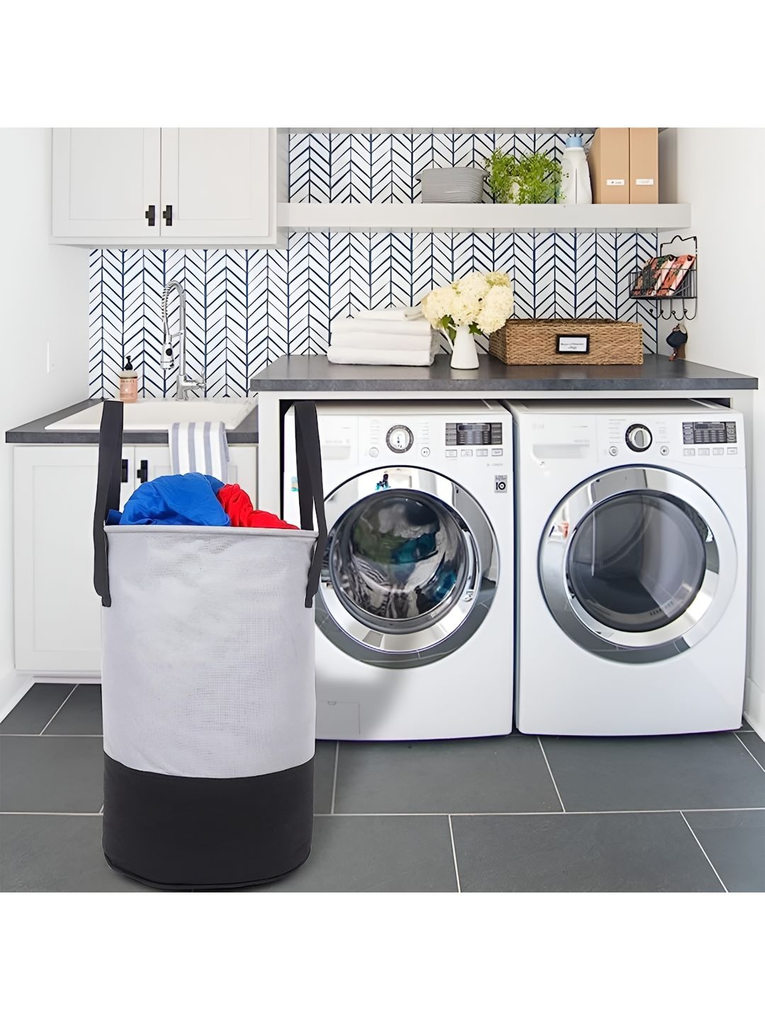 

CASA-NEST Grey & Black Reusable Waterproof Foldable Laundry Bag