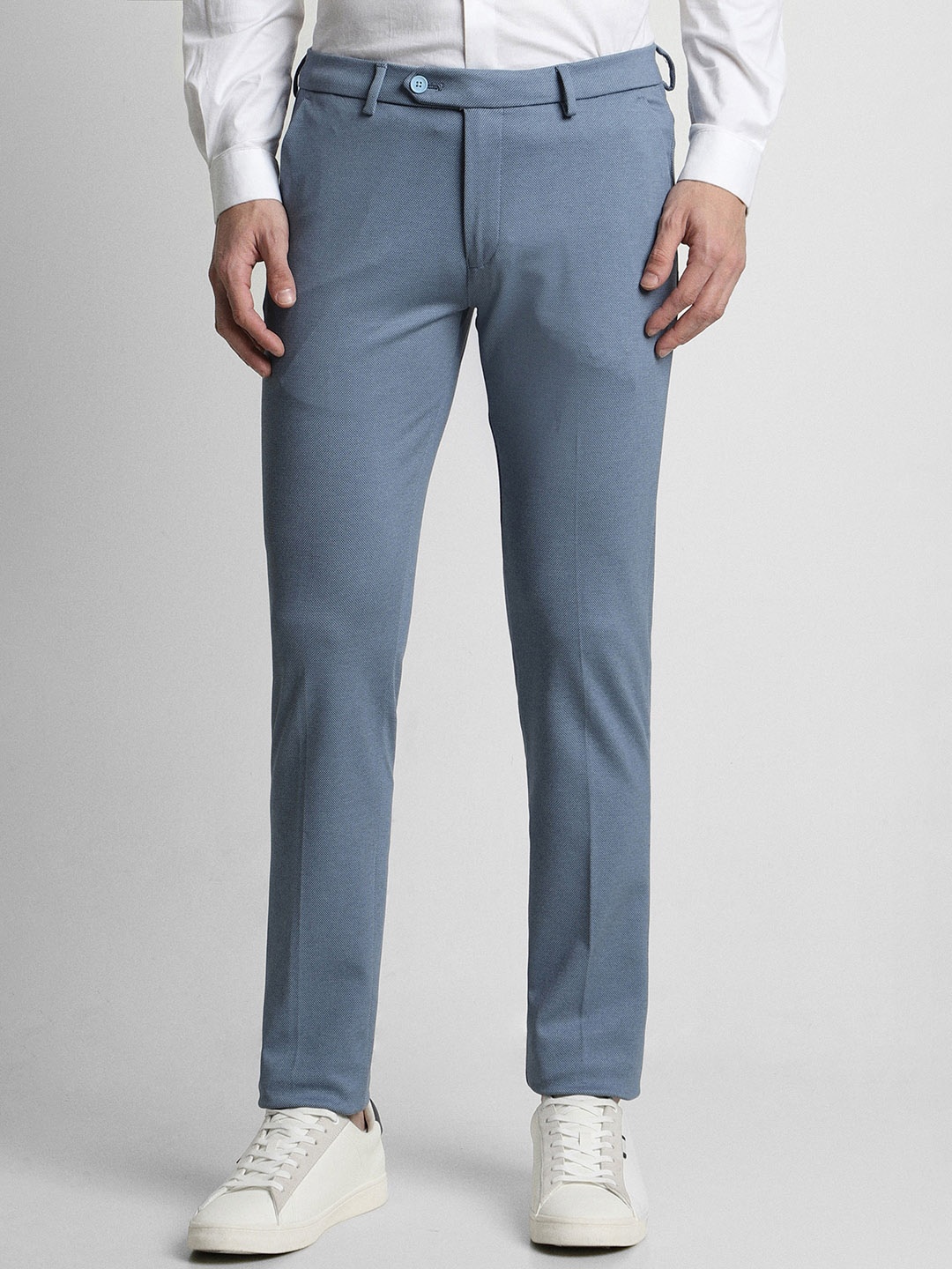 

Peter England Men Slim Fit Mid-Rise Trousers, Blue