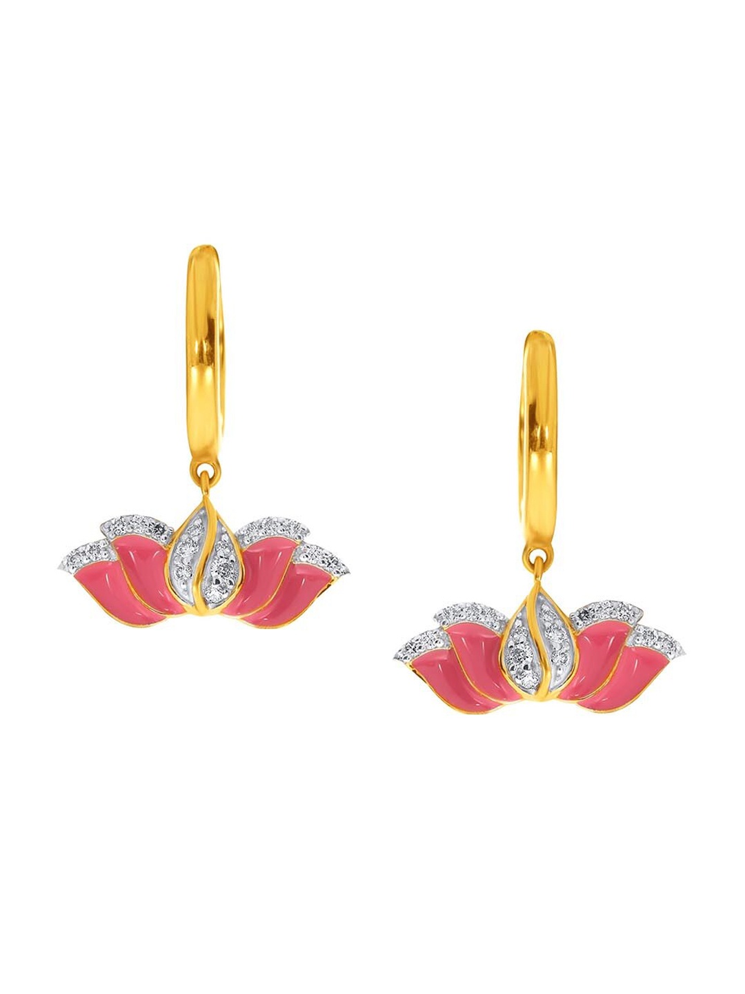 

SENCO 14KT Gold Water Lily Diamond Studded Hoop Earrings-2.8 gm