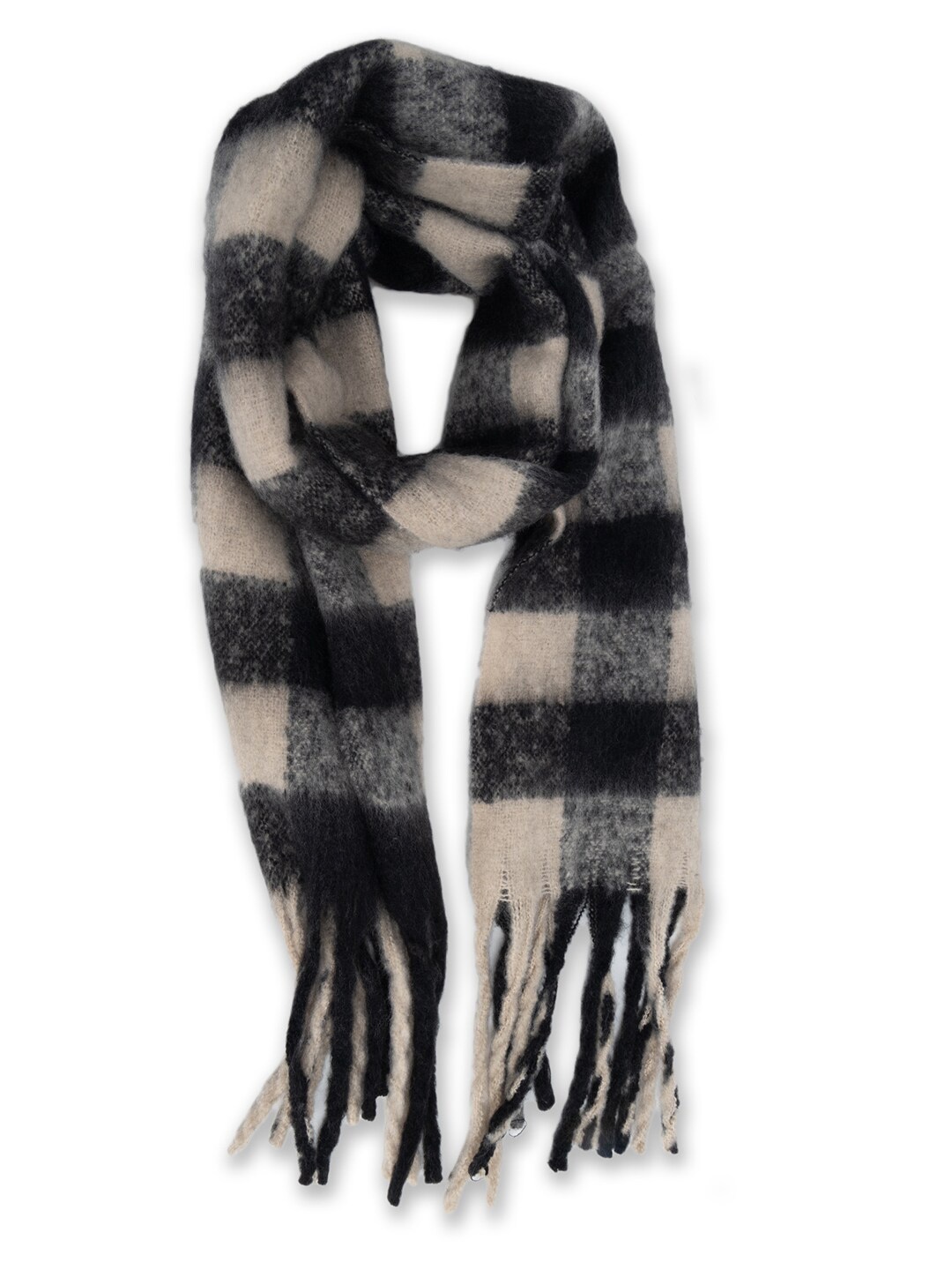 

Kazo Checked Woollen Scarf, Black