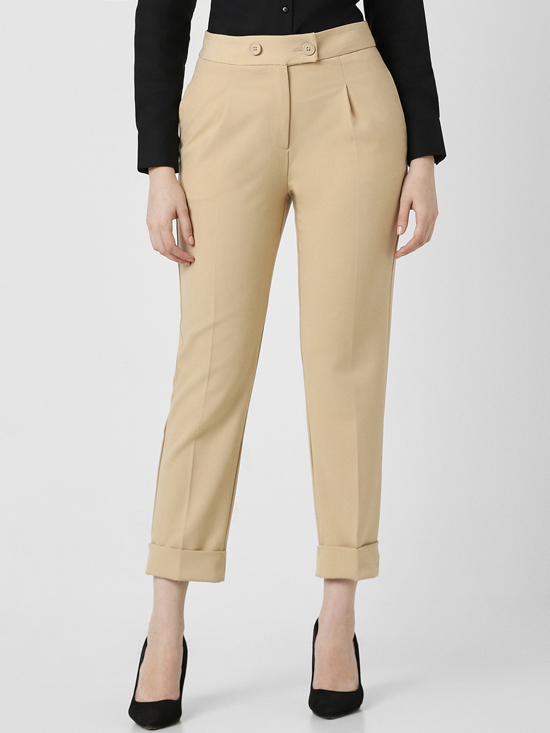 

Van Heusen Woman Slim Fit Cropped Formal Trousers, Beige