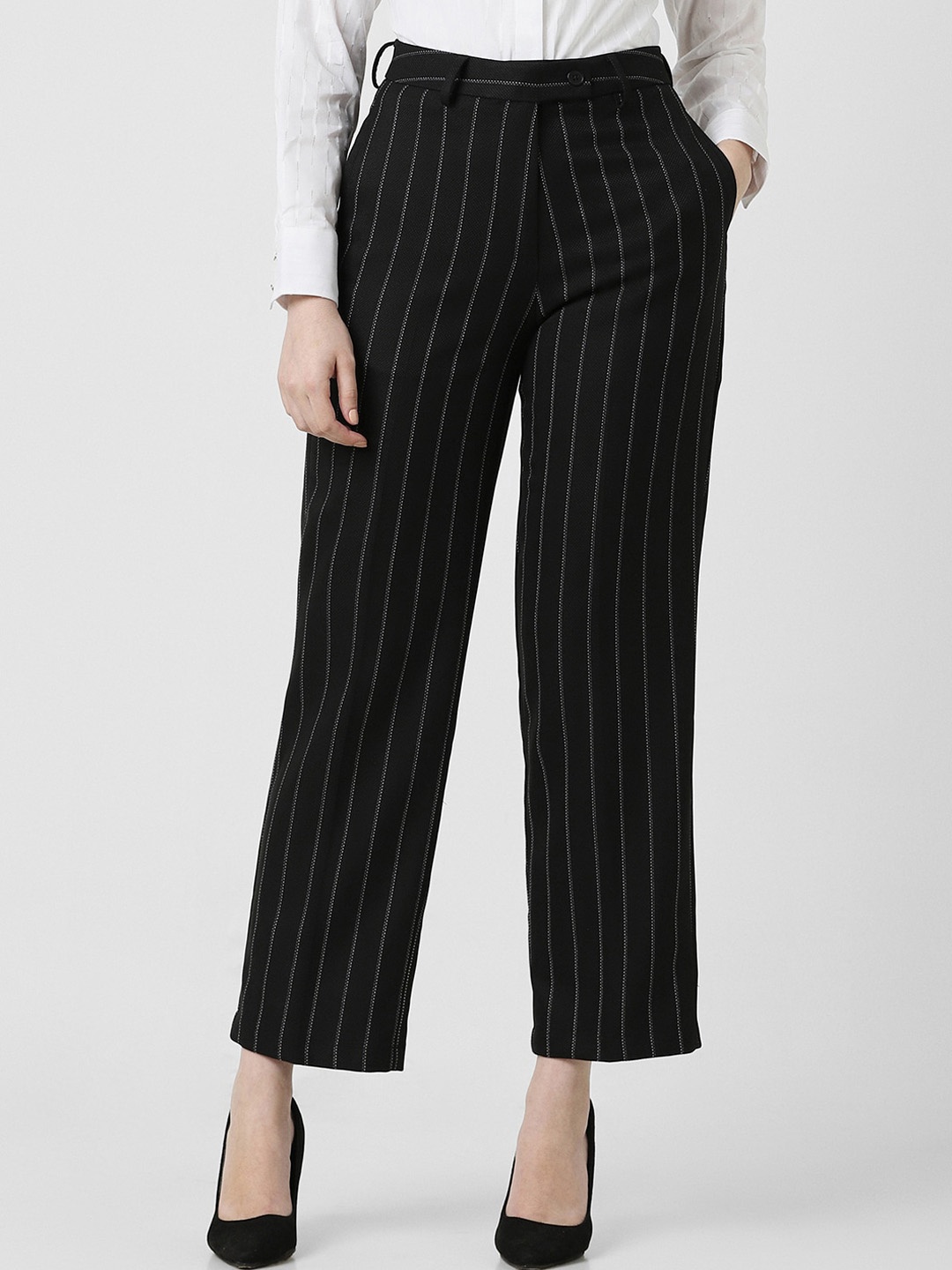 

Van Heusen Woman Mid-Rise Striped Parallel Trouser, Black