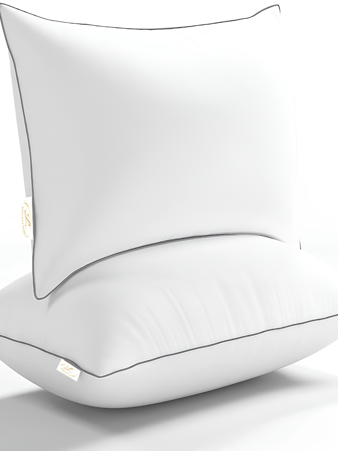 

LINENOVATION White & Grey 2 Pieces Fibre Filled Lightweight Sleep Pillows