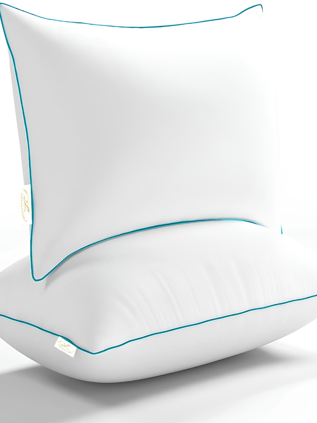 

LINENOVATION White & Turquoise Blue 2 Pieces Fibre Filled Lightweight Sleep Pillows