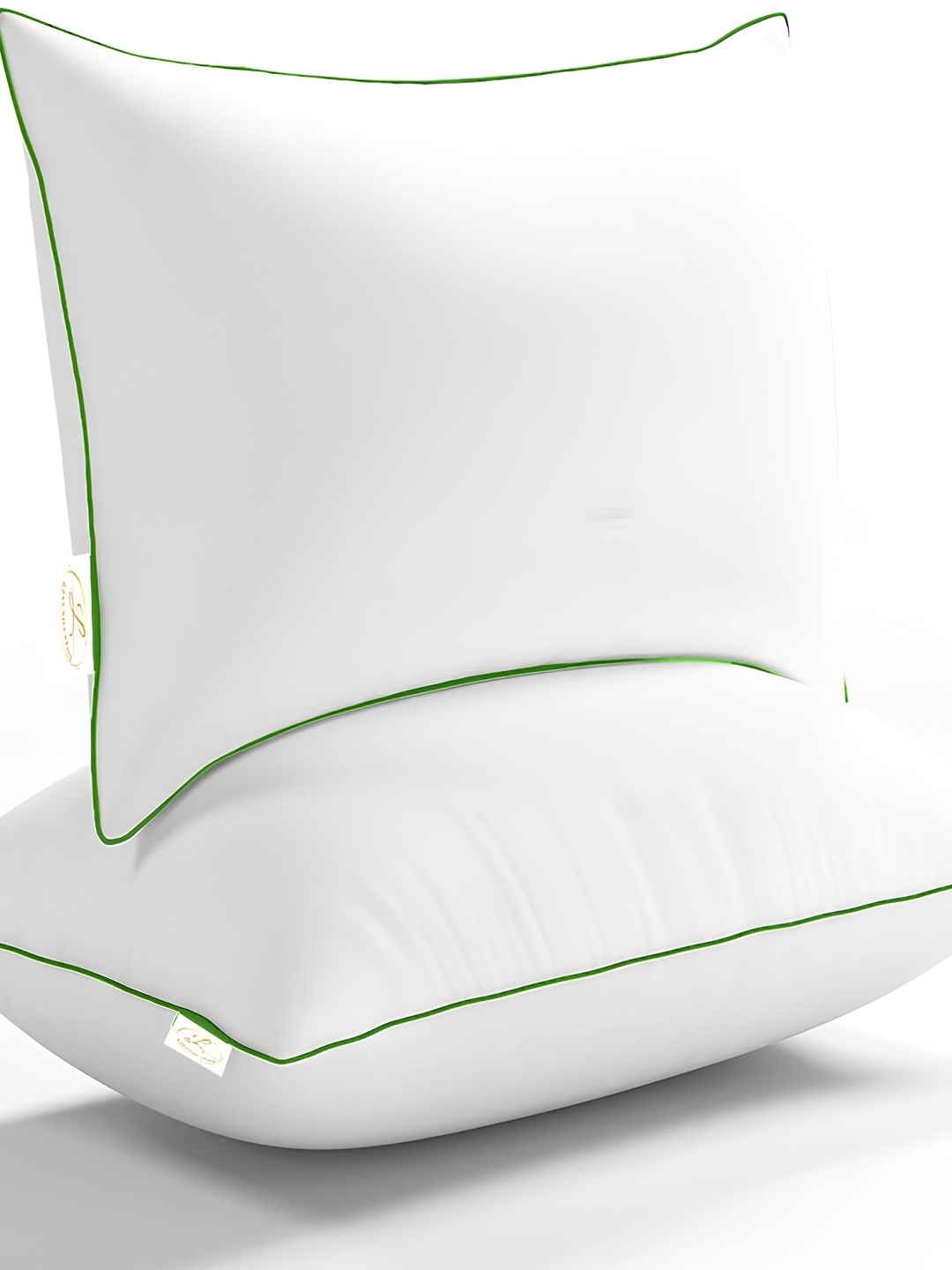 

LINENOVATION White & Green 2 Pieces Fibre Filled Lightweight Sleep Pillows