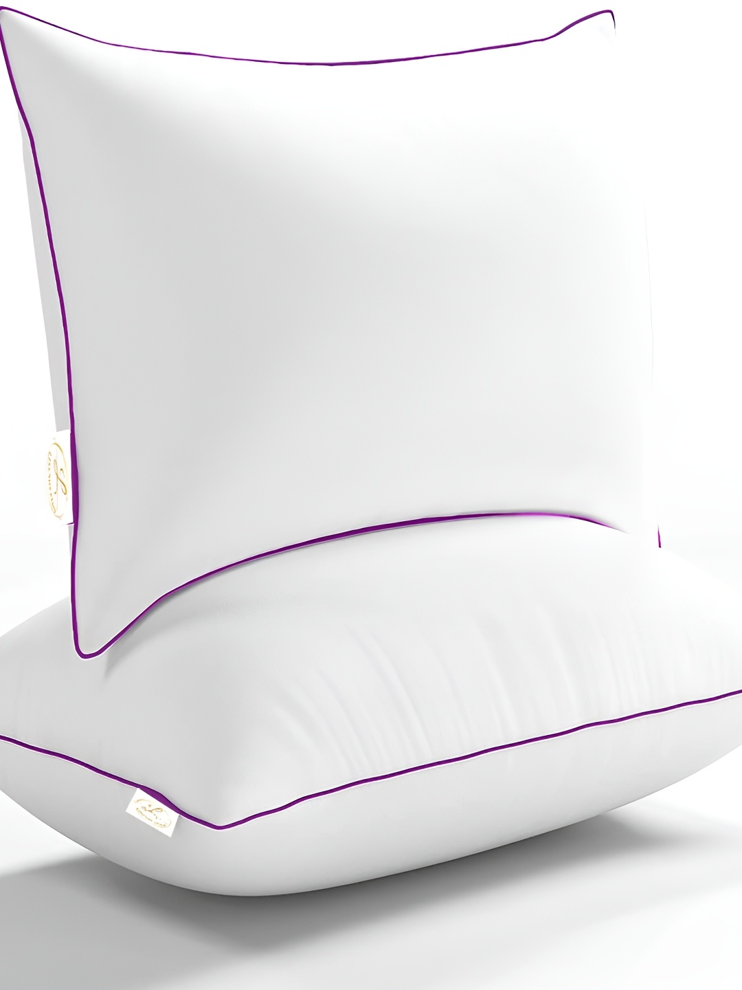 

LINENOVATION White & Purple 2 Pieces Fibre Filled Lightweight Sleep Pillows