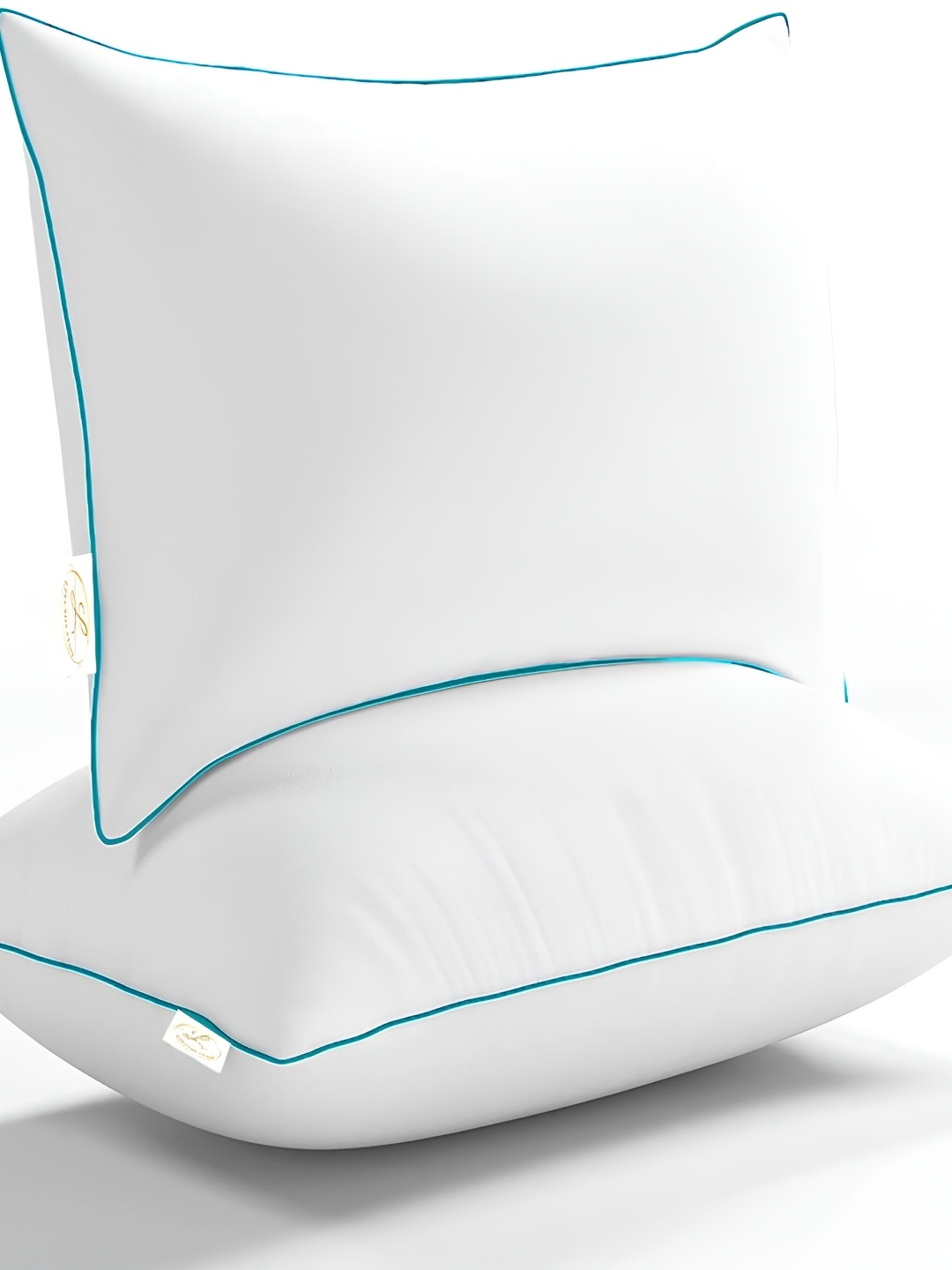 

LINENOVATION White & Turquoise Blue 2 Pieces Fibre Filled Lightweight Sleep Pillows