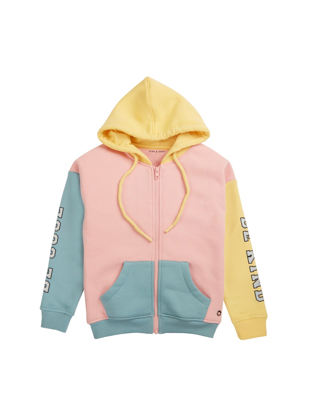 

Gini and Jony Girls Colourblocked Hooded Fleece Bomber Jacket, Pink