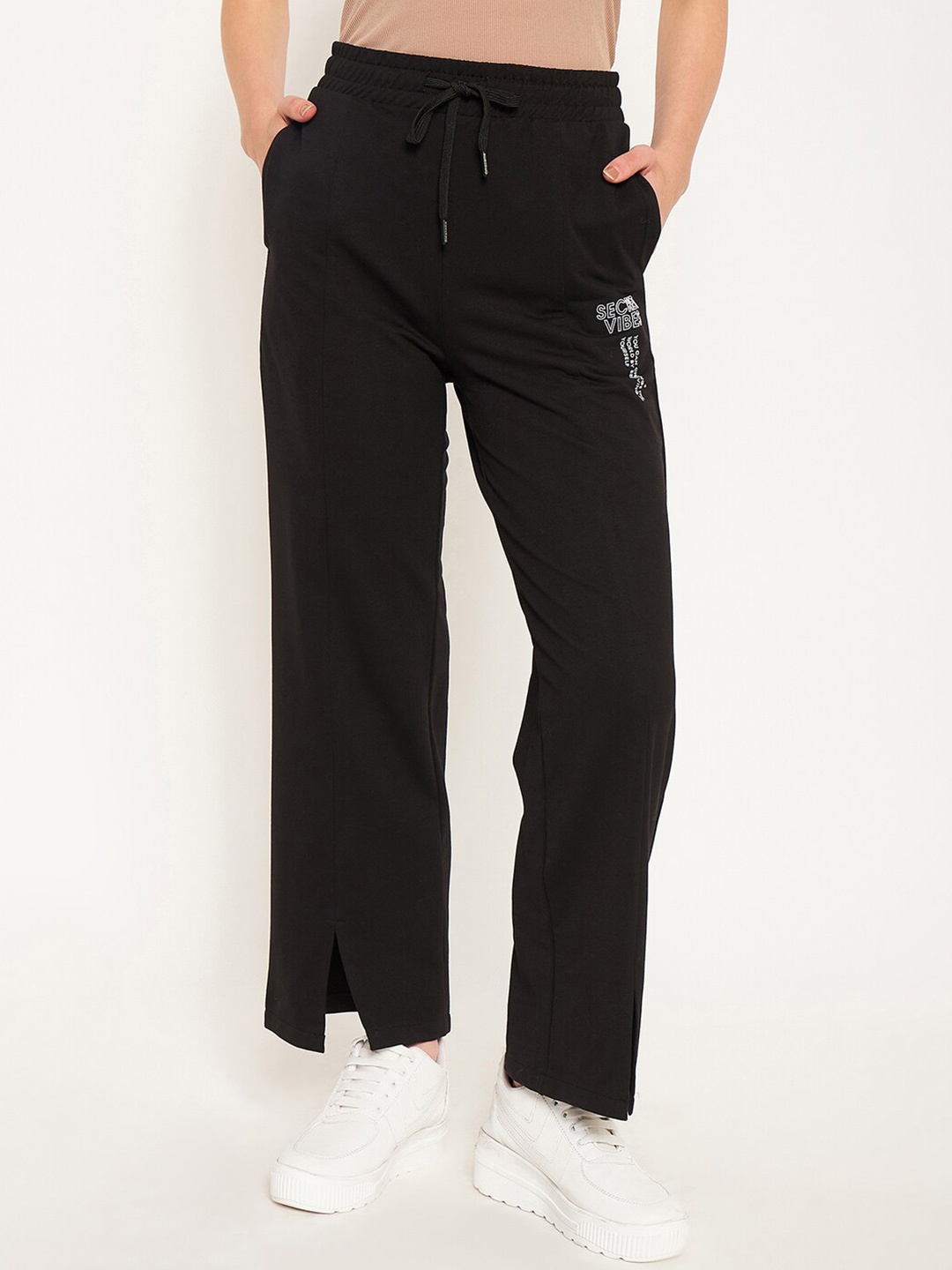 

MADAME M SECRET Women Cotton Mid-Rise Track Pants, Black