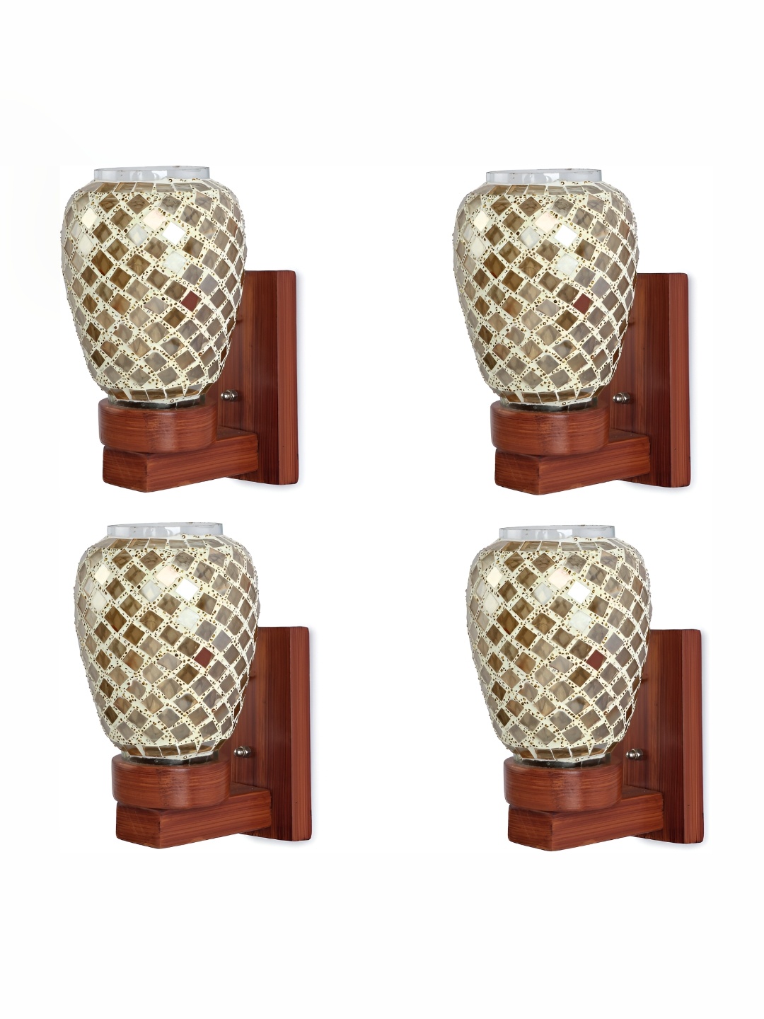 

Afast Gold Toned & White 4 Pieces Textured Cylindrical Glass Wall Lamps