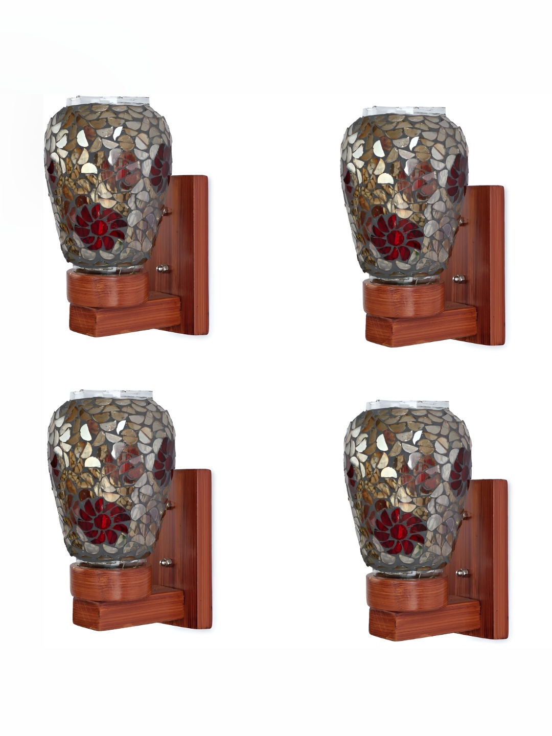 

Afast Red & Brown 4 Pieces Wooden Printed Abstract Shaped Wall Lamps