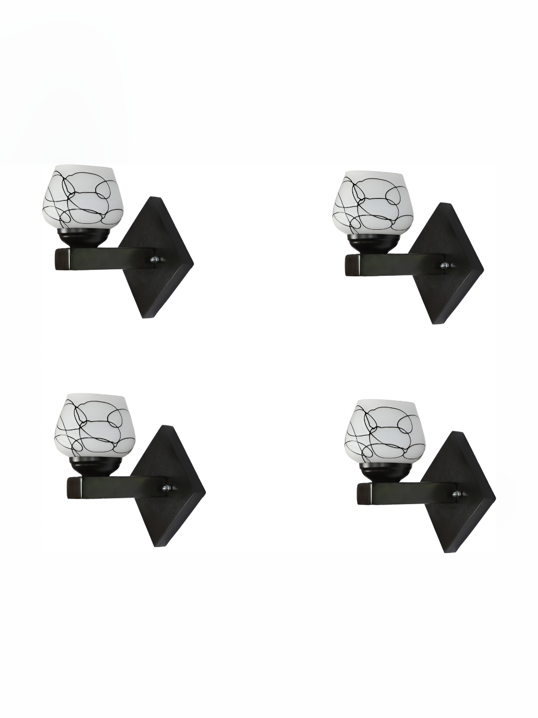 

Afast White & Black 4 Pieces Glass Printed Abstract Shaped Wall Lamps