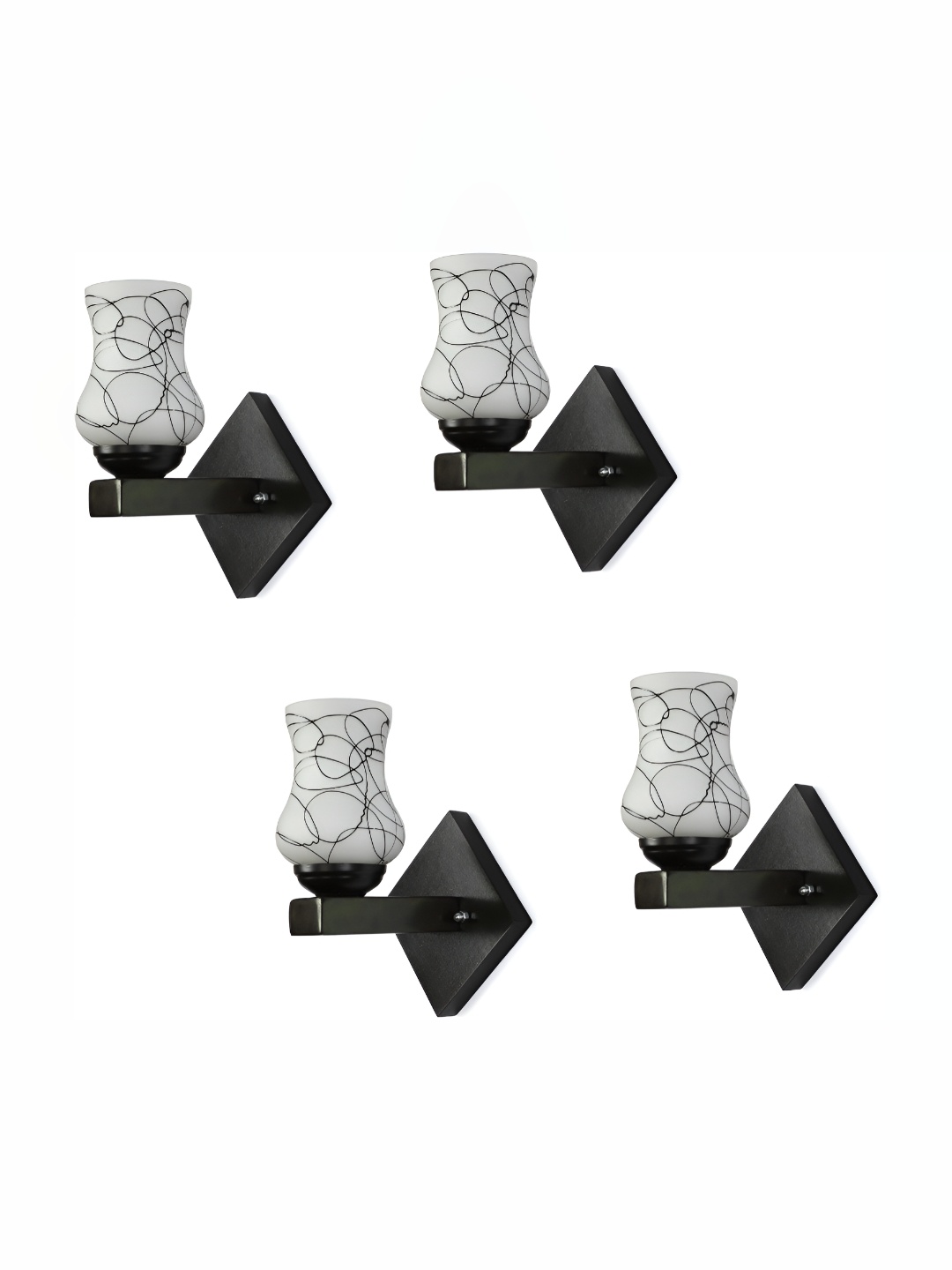 

Afast White & Black 4 Pieces Glass Printed Abstract Shaped Wall Lamps