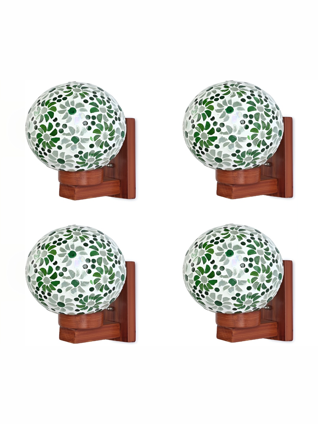 

Afast Green & White 4 Pieces Glass Printed Spherical Shaped Wall Lamps