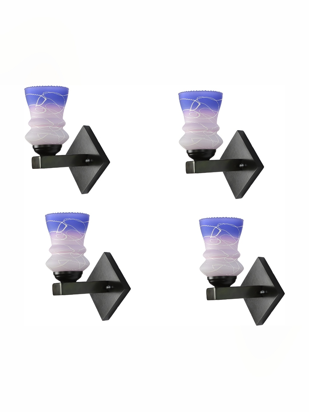 

Afast Blue & White 4 Pieces Glass Printed Abstract Shaped Wall Lamps