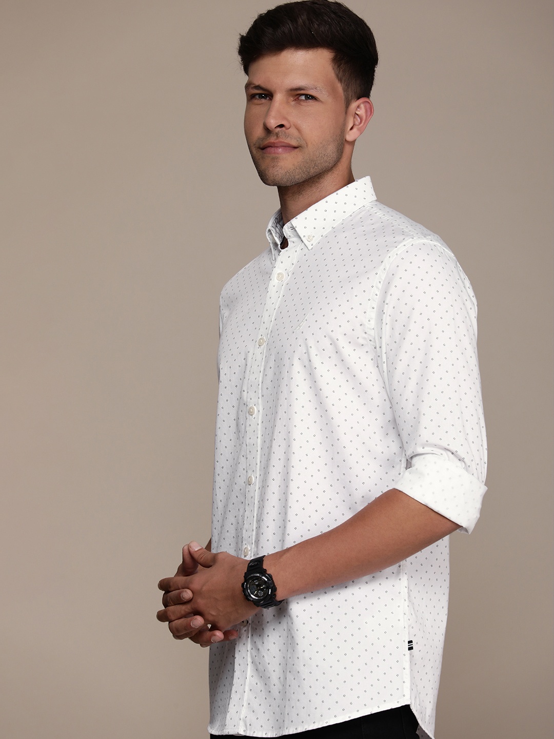 

Nautica Abstract Printed Slim Fit Pure Cotton Casual Shirt, White