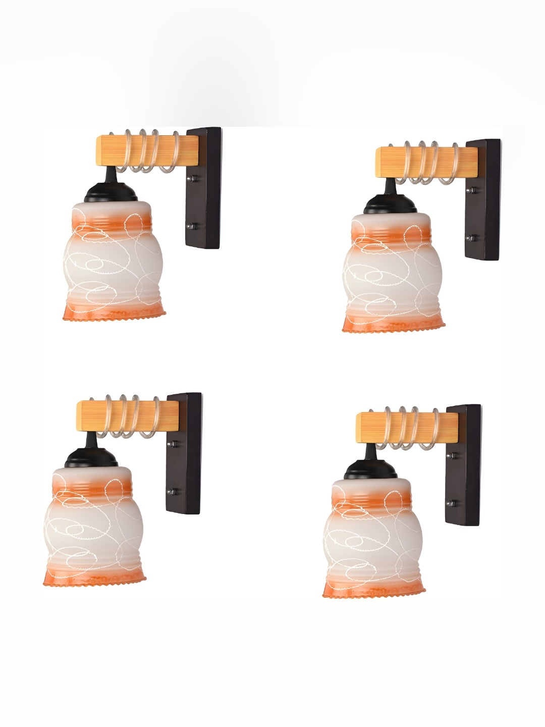 

Afast Orange & White 4 Pieces Printed Contemporary Glass Bell Wall Lamp