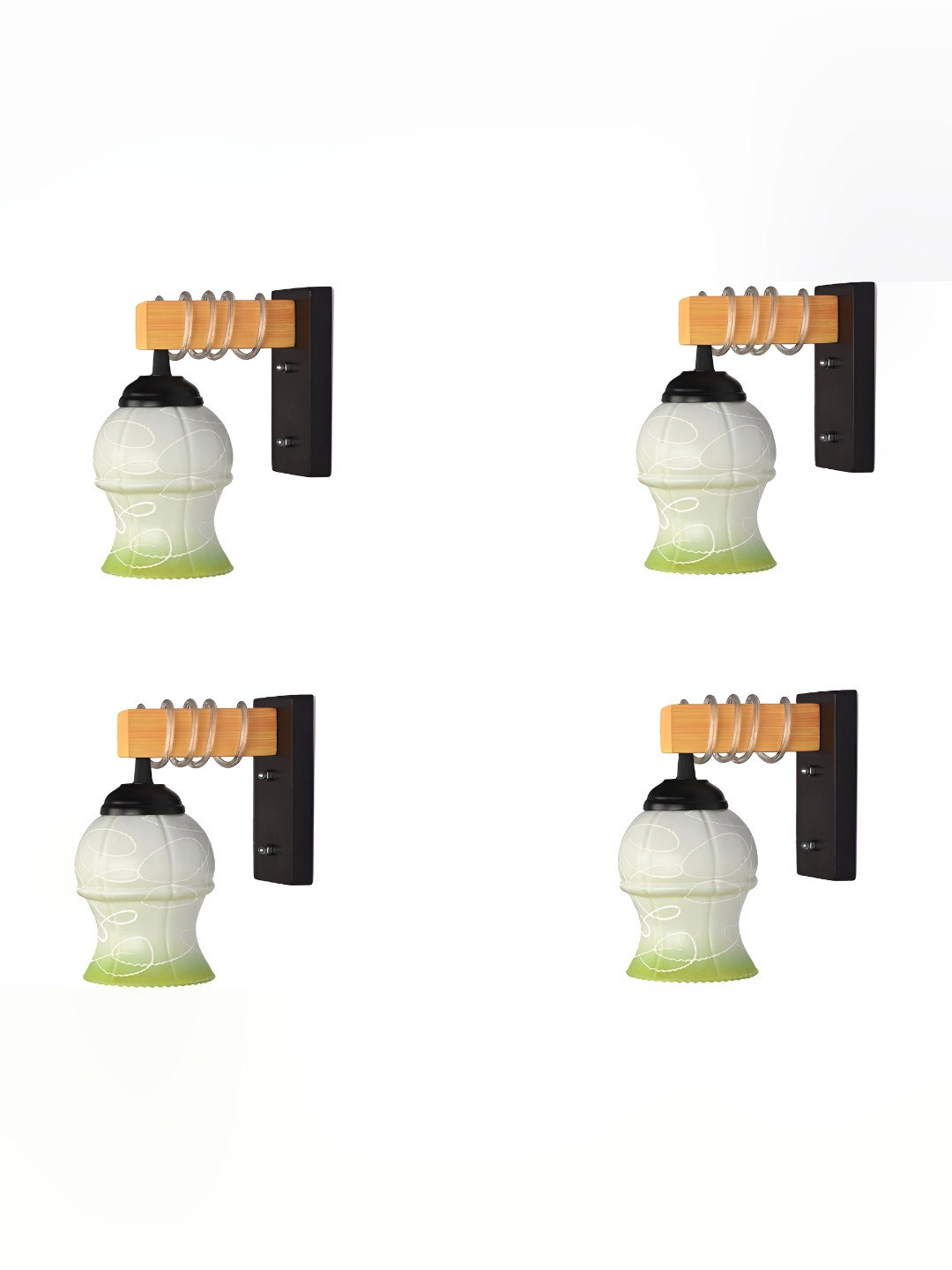 

Afast Green & White 4 Pieces Printed Bell Shaped Glass Contemporary Wall Lamp