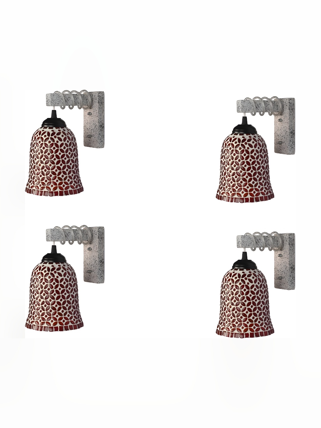 

Afast White & Red 4 Pieces Printed Bell Shaped Glass Wall Lamp
