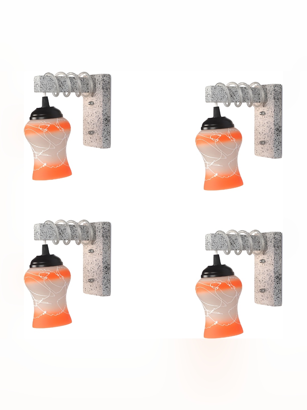 

Afast Orange & White 4 Pieces Printed Bell Shaped Glass Contemporary Wall Lamp