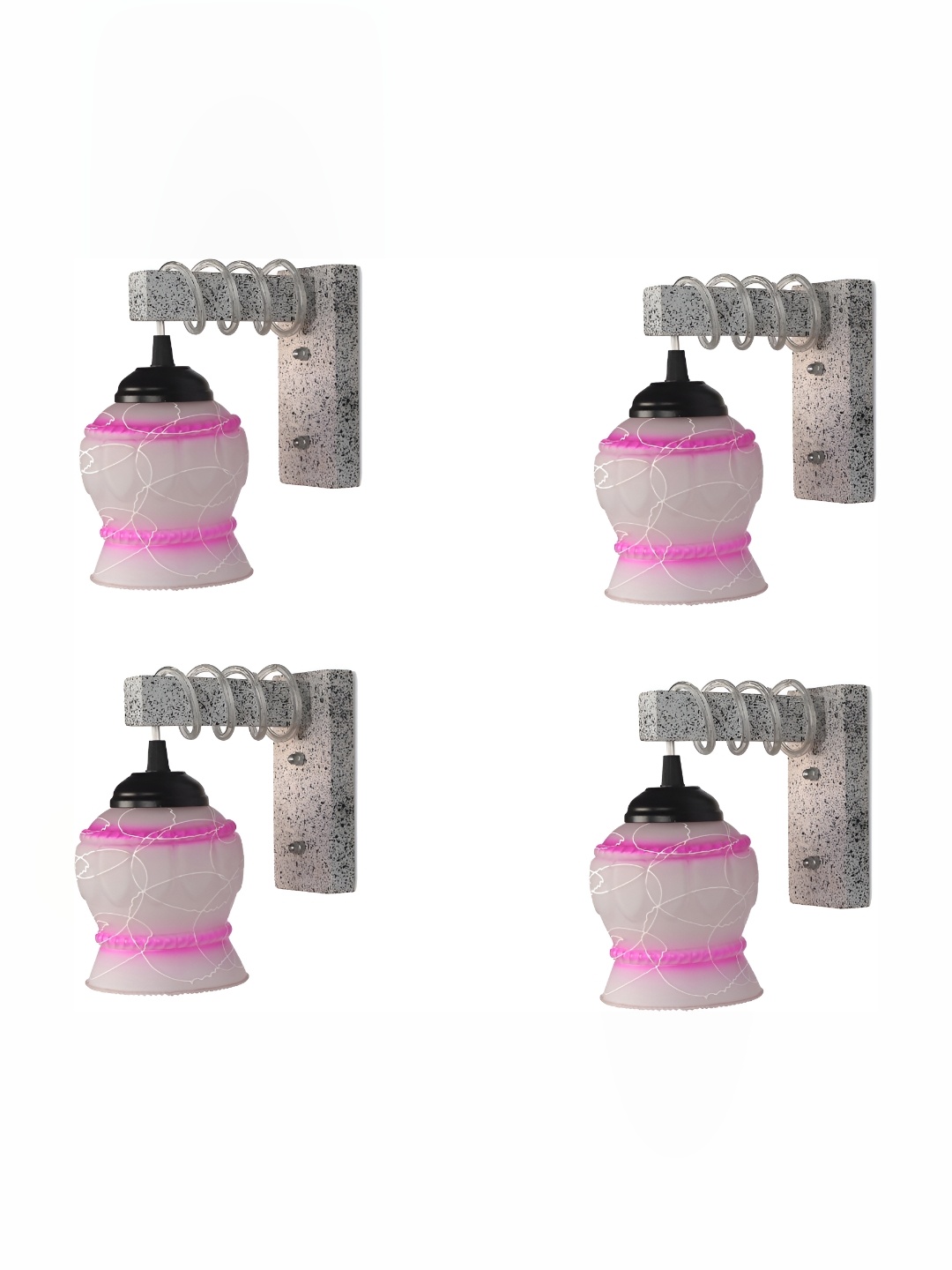 

Afast Pink & White 4 Pieces Textured Bell Glass Wall Lamps