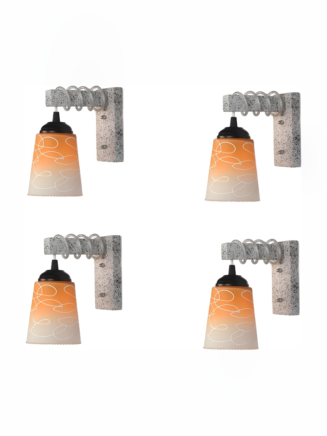 

Afast Orange & White 4 Pieces Printed Contemporary Glass Bell Wall Lamp