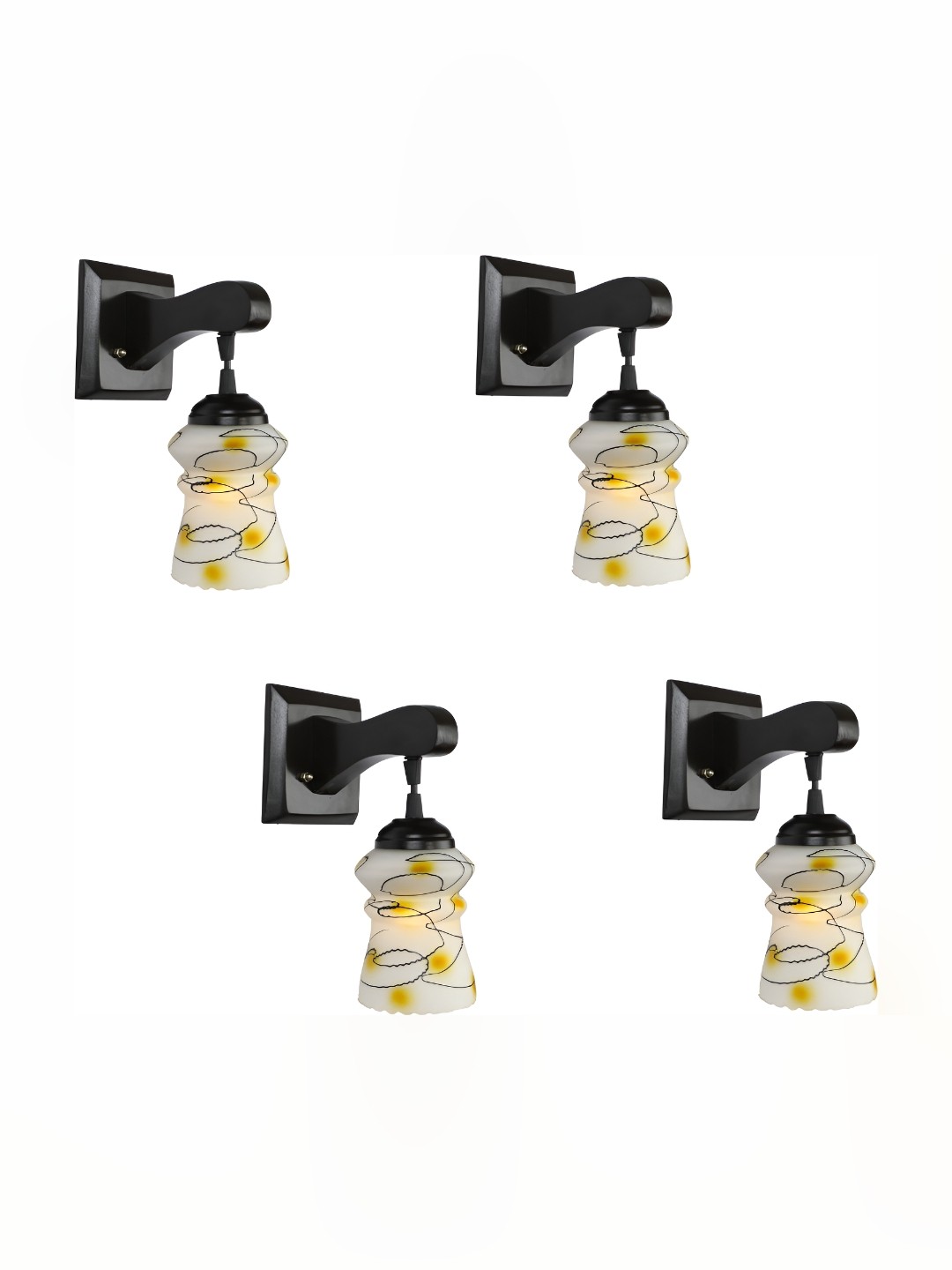 

Afast Yellow & White 4 Pieces Printed Bell Shaped Glass Wall Lamps