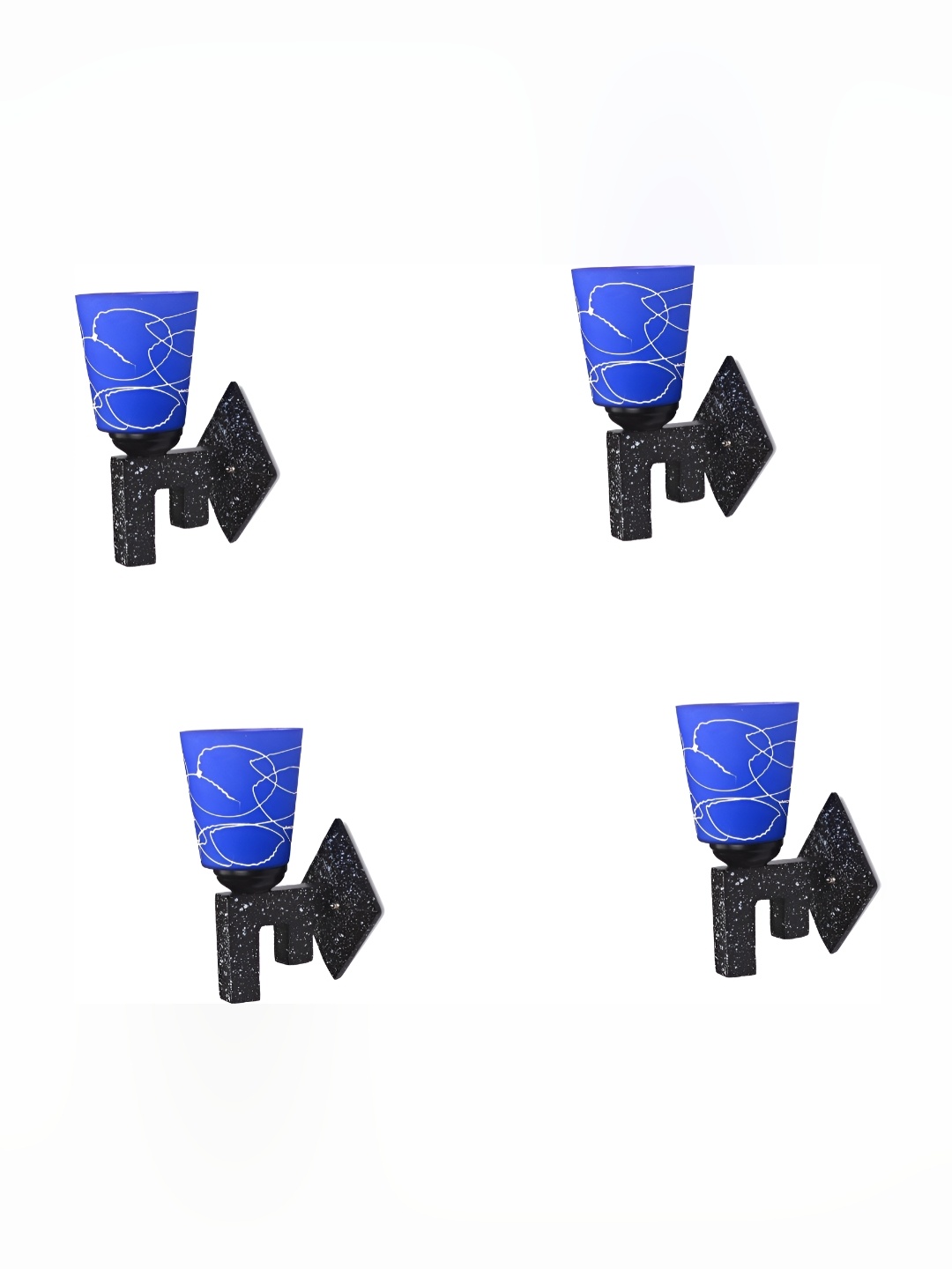 

Afast Blue & White 4 Pieces Glass Printed Frustum Shaped Wall Lamps