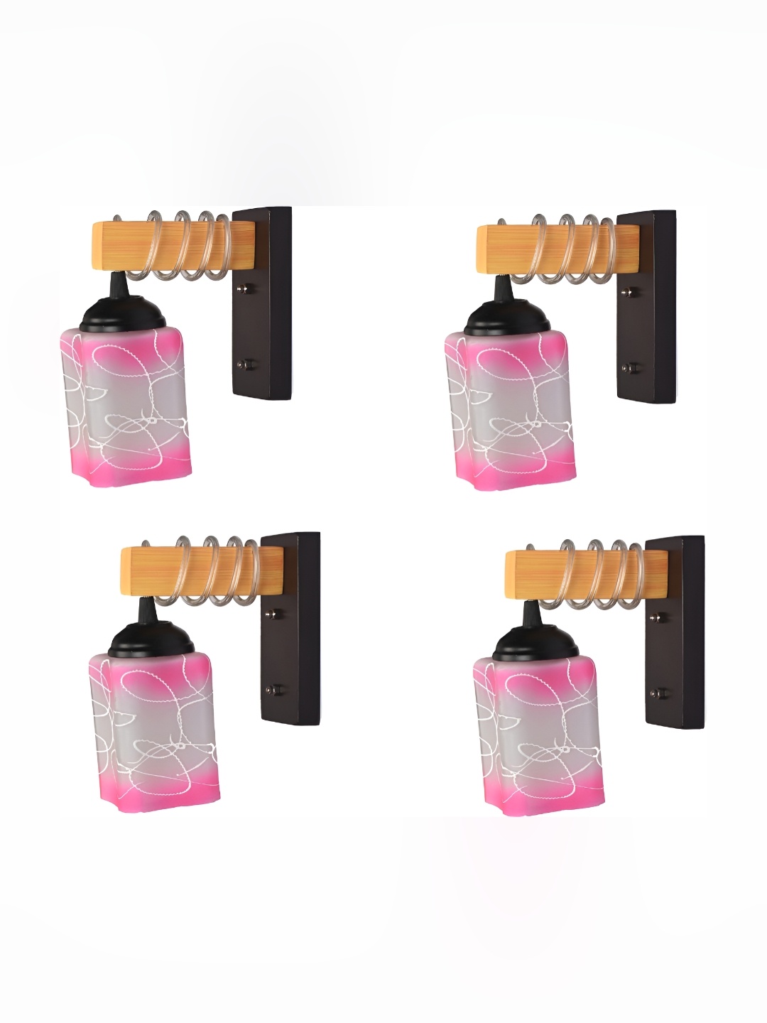

Afast White & Pink 4 Pieces Glass Printed Rectangle Shaped Wall Lamps