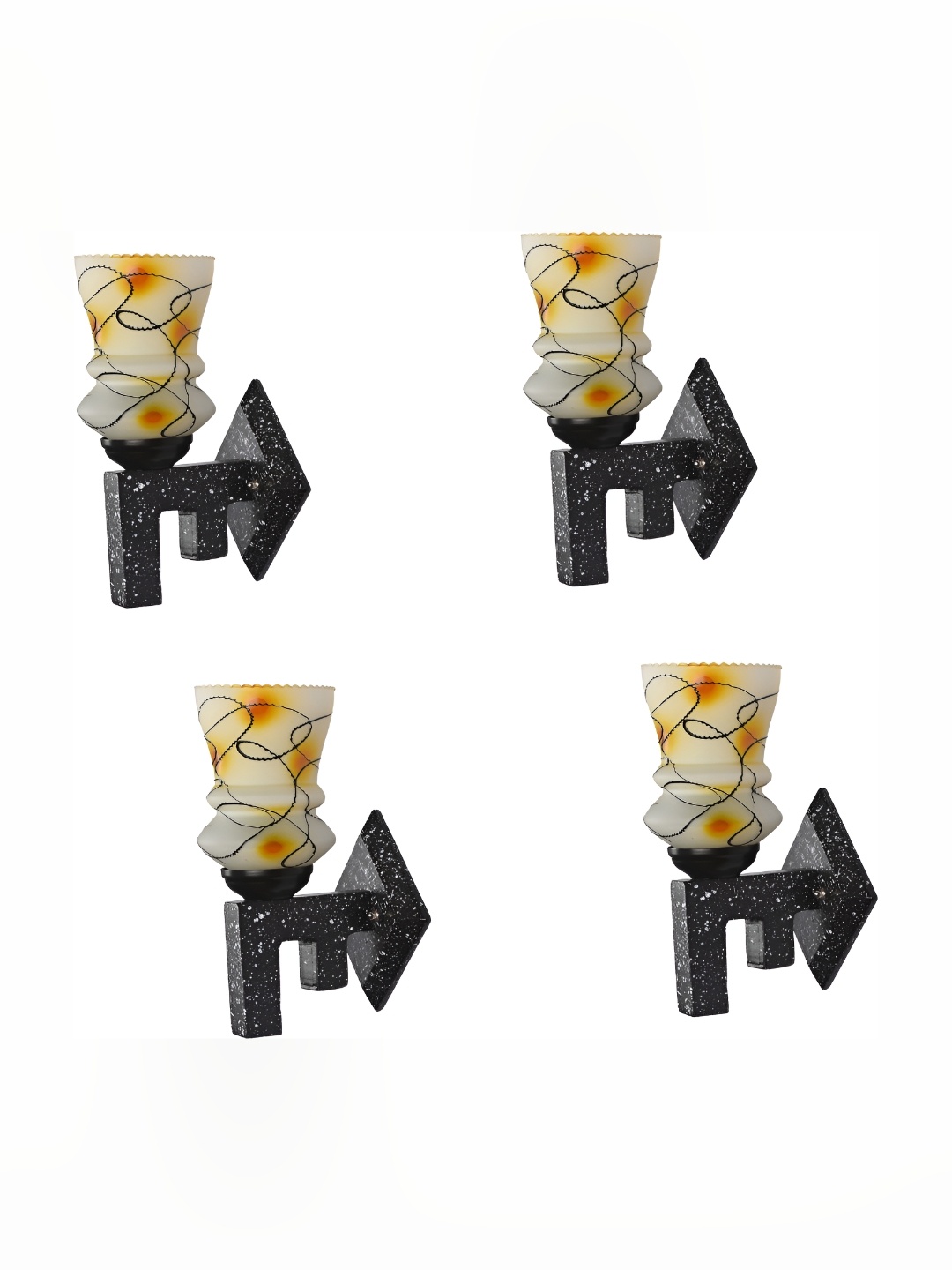 

Afast White & Yellow 4 Pieces Printed Contemporary Glass Wall Lamps