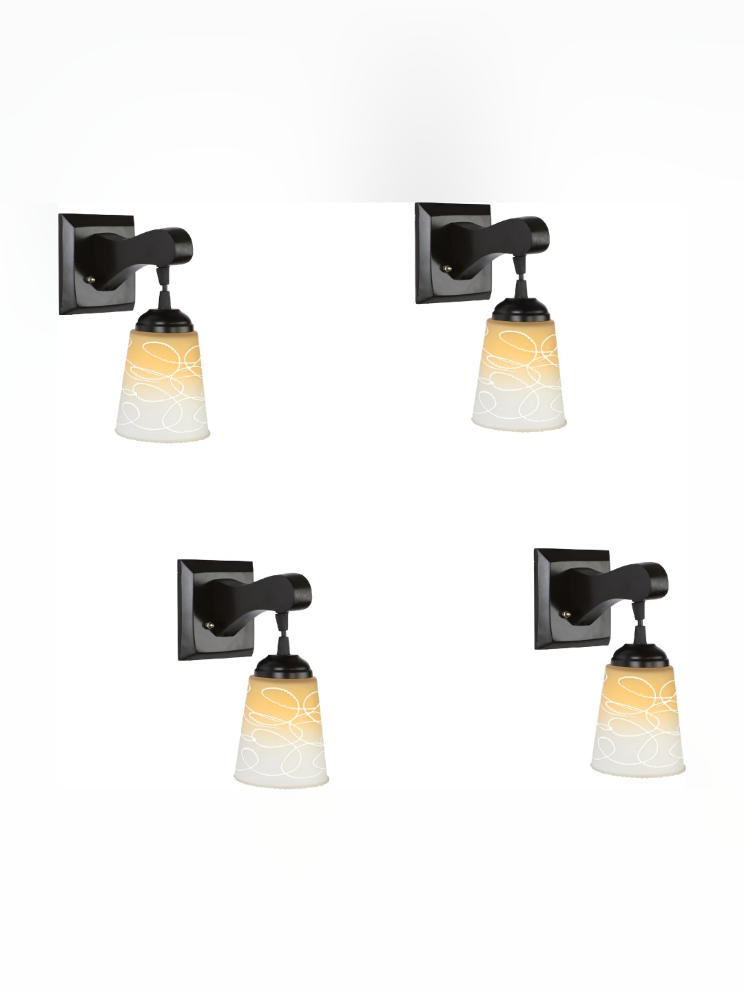 

Afast White & Yellow 4 Pieces Printed Bell Shaped Glass Wall Lamp