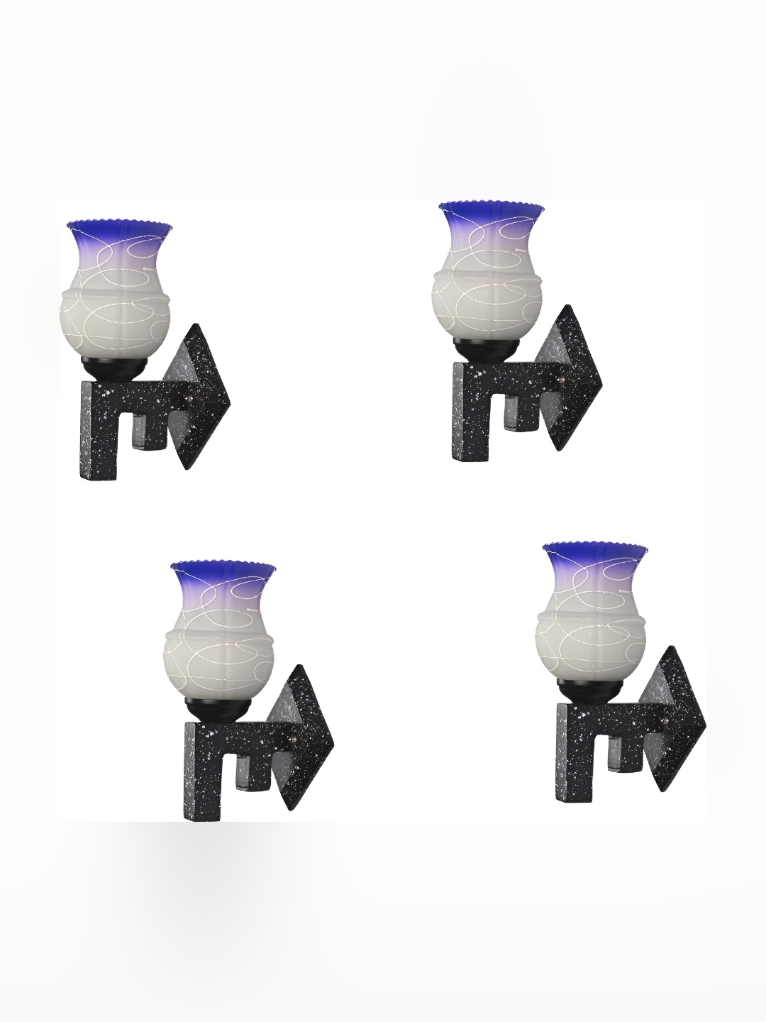 

Afast White & Blue 4 Pieces Printed Glass Wall Lamps