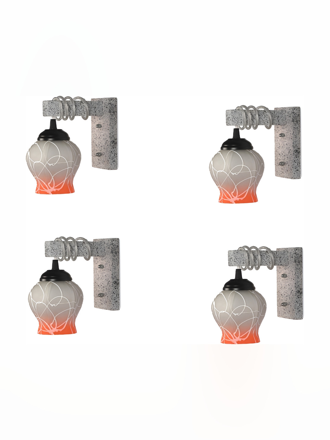 

Afast White & Orange 4 Pieces Printed Bell Shaped Glass Wall Lamp