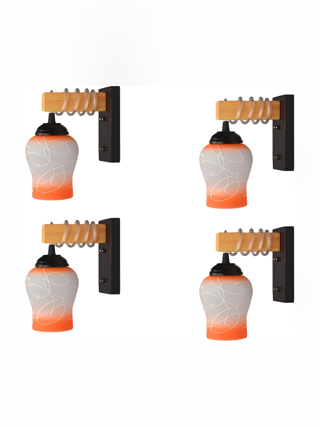 

Afast Orange & White 4 Pieces Textured Abstract Glass Wall Lamps