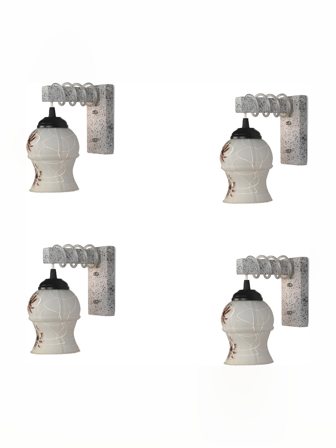 

Afast White & Brown 4 Pieces Glass Printed Abstract Shaped Wall Lamps