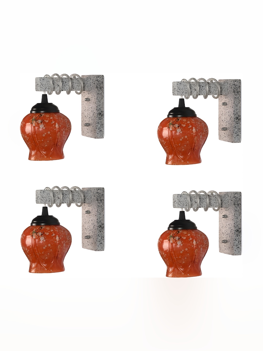 

Afast White & Red 4 Pieces Printed Bell Shaped Glass Wall Lamp