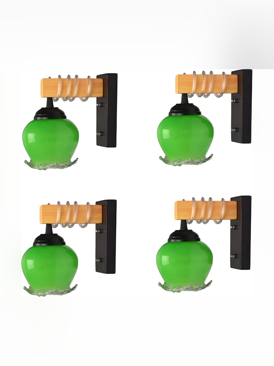 

Afast Green & Brown 4 Pieces Printed Contemporary Glass Wall Lamps, Black