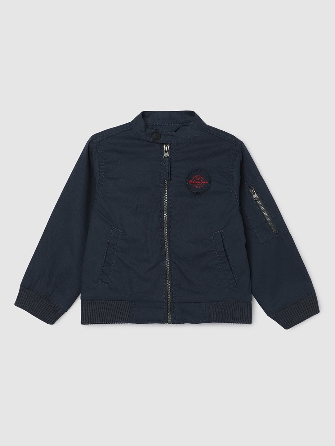 

max Boys Mock Collar Cotton Bomber Jacket, Navy blue