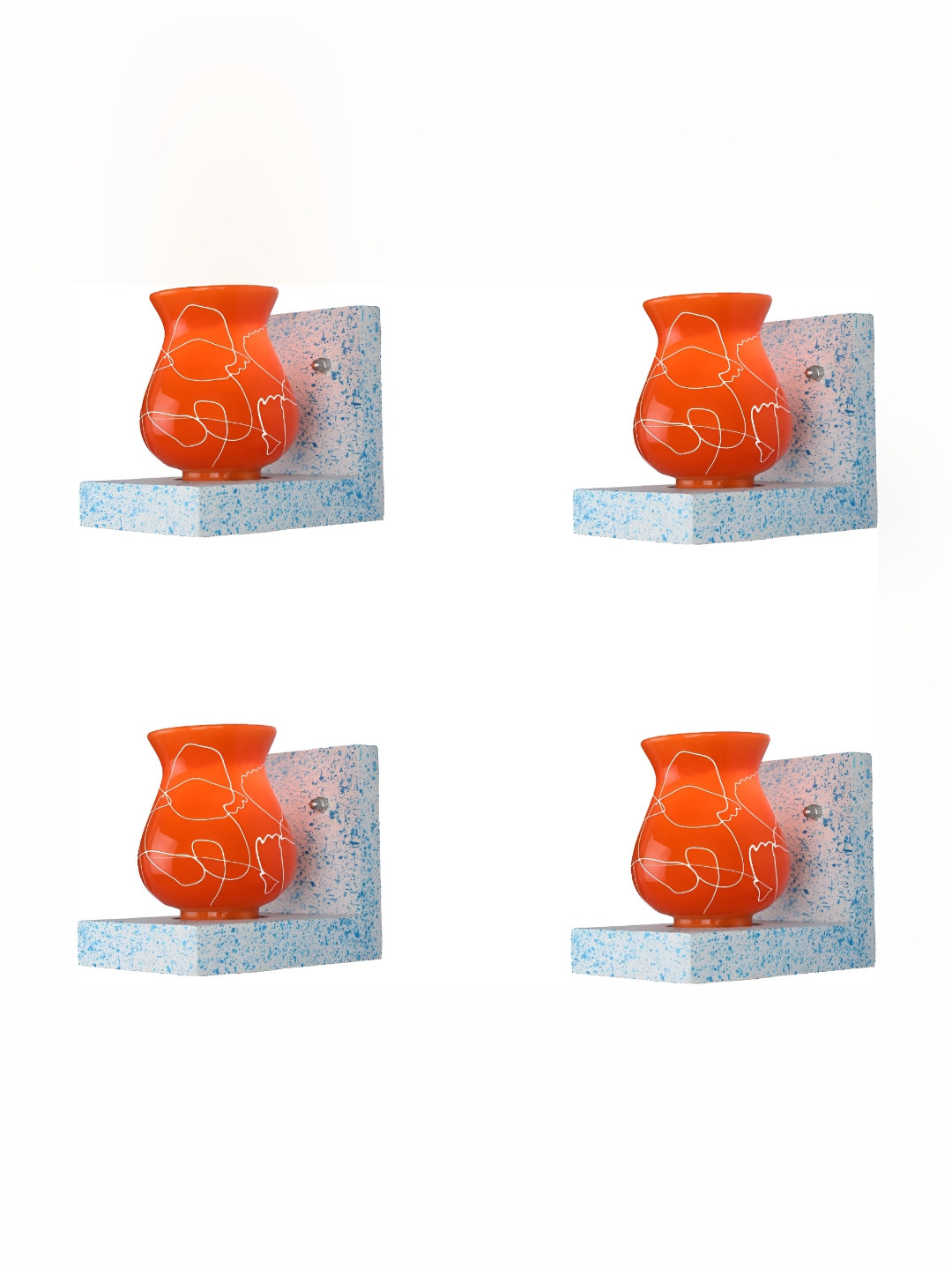 

Afast Red & White 4 Pieces Printed Abstract Shaped Glass Wall Lamps