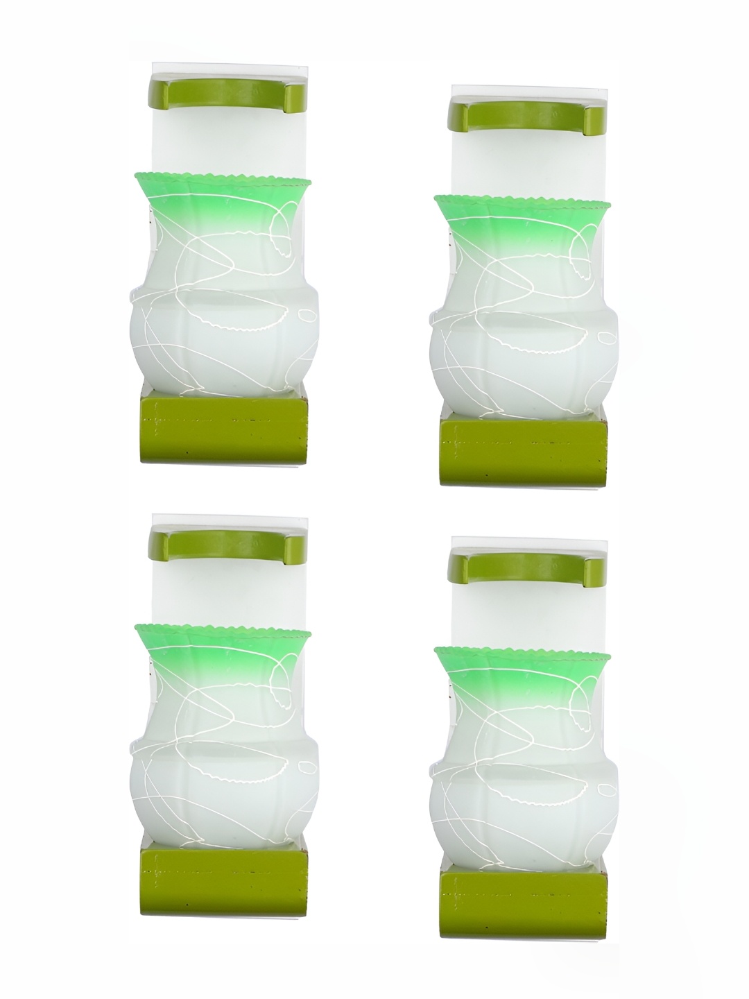 

Afast White & Green 4 Pieces Printed Glass Wall Lamps