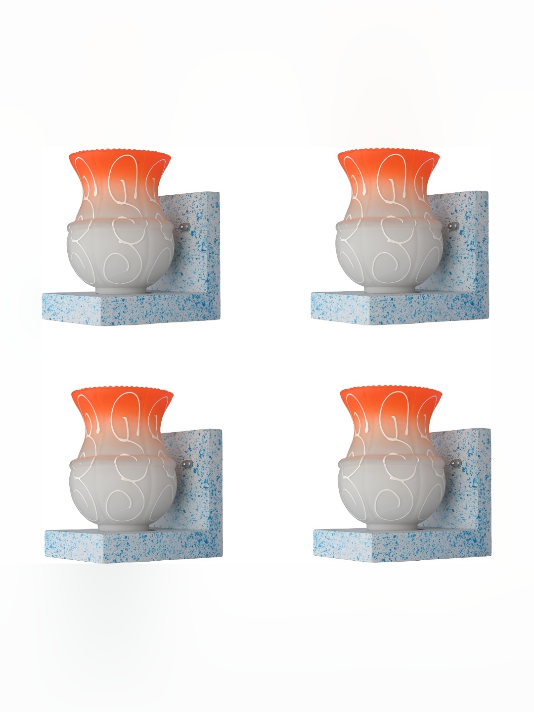 

Afast White & Orange 4 Pieces Printed Glass Wall Lamps