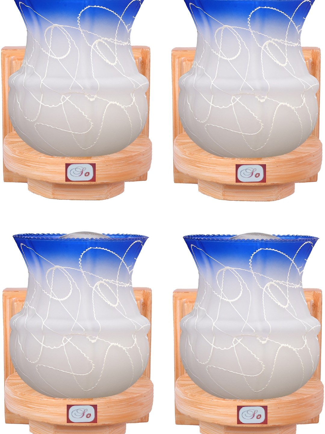 

Afast White & blue 4 Pieces Glass Printed Abstract Shaped Wall Lamps