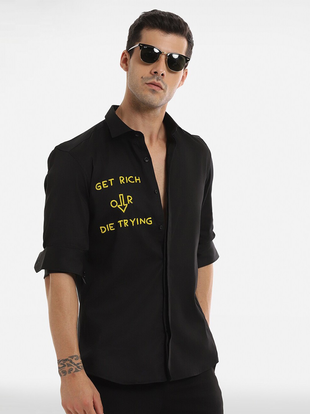 

Komal Kothari India Slim Fit Embellished Cotton Shirt, Black
