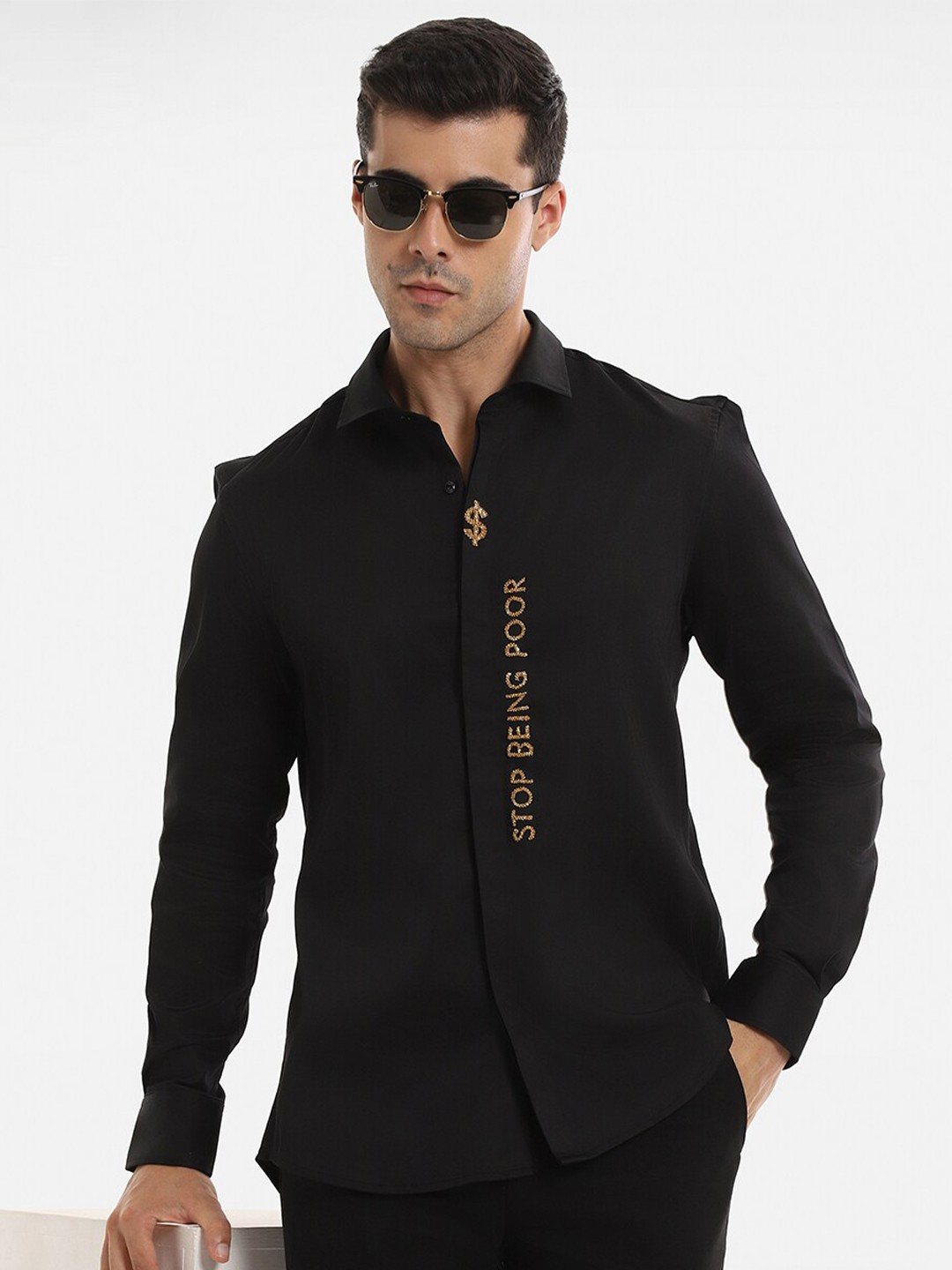 

Komal Kothari India Slim Fit Embellished Cotton Party Shirt, Black
